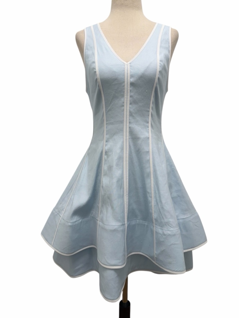 Maeve Linen Blend Sleeveless V-Neck Layered Hem Mini Dress Delicate Blue Size XS